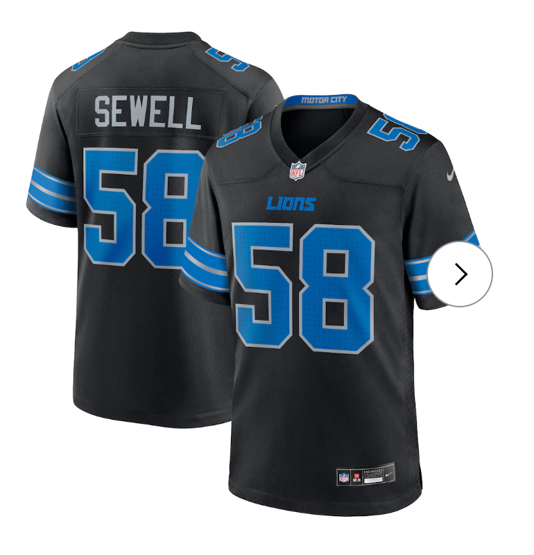 Penei Sewell Detroit Lions NK 2nd Alternate Game Jersey - Black