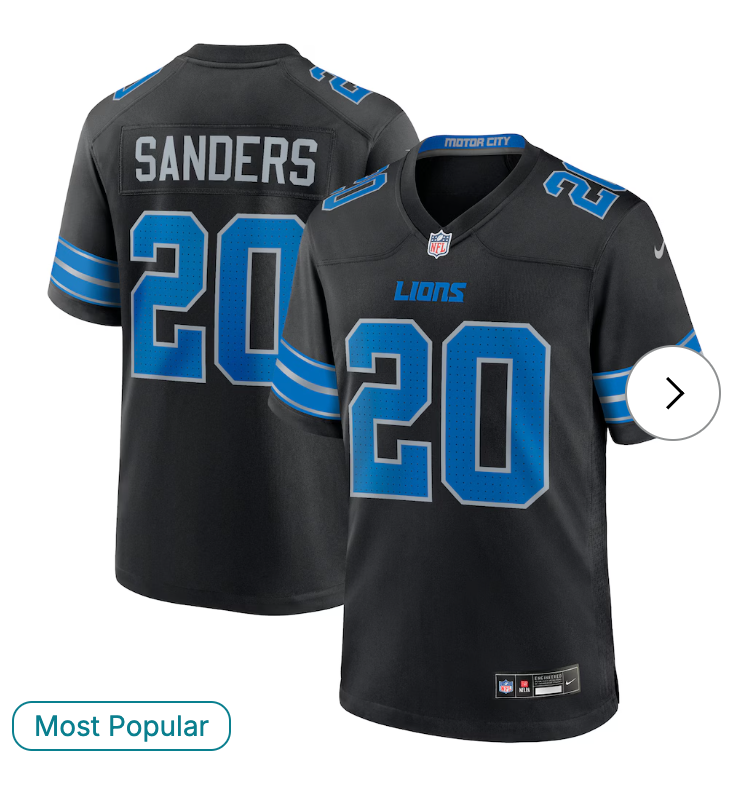 Barry Sanders Detroit Lions NK 2nd Alternate Retired Player Game Jersey - Black