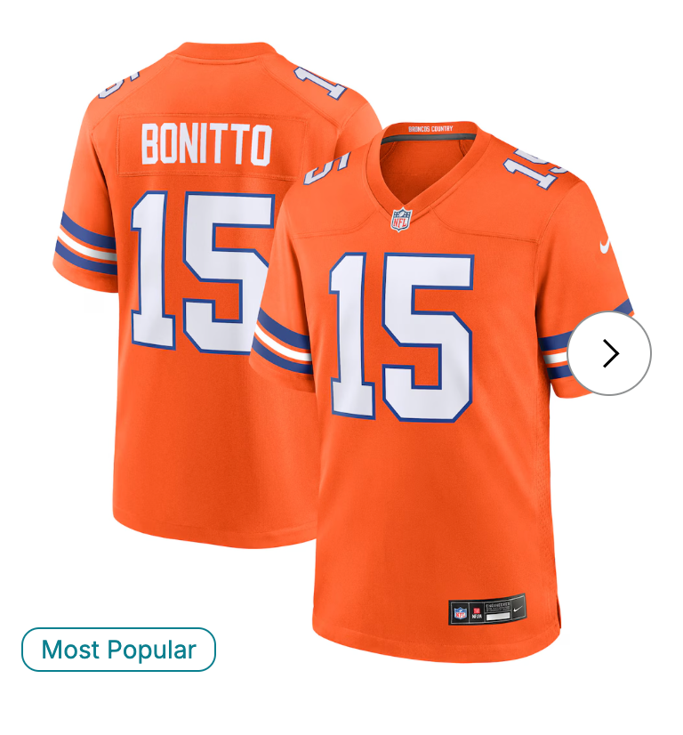 Nik Bonitto Denver Broncos NK Alternate 2 Mile High Collection 1977 Throwback Game Jersey - Orange