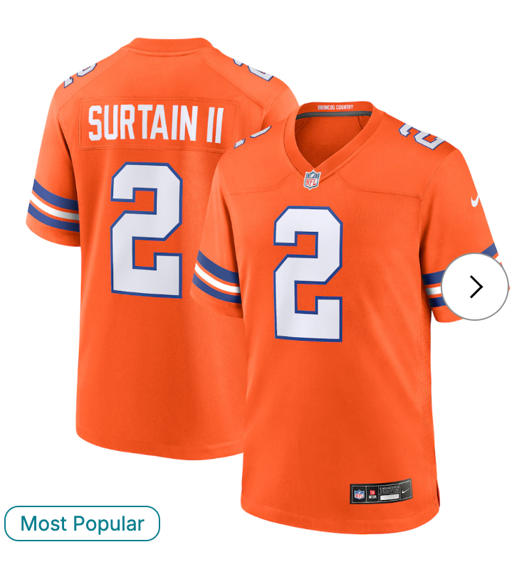 Patrick Surtain II Denver Broncos NK Mile High Collection 1977 Throwback Player Game Jersey - Orange