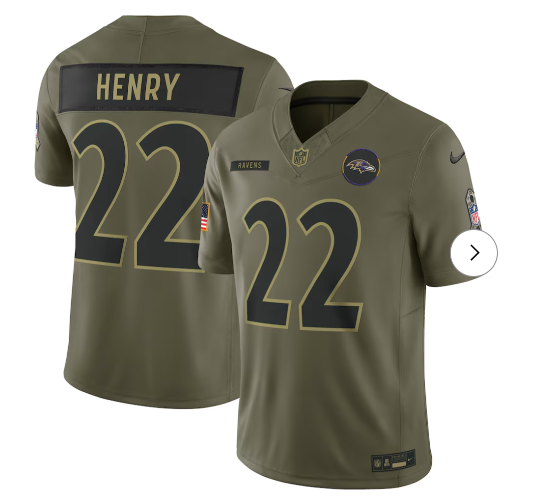 Derrick Henry Baltimore Ravens NK 2025 Salute to Service Limited Jersey - Olive