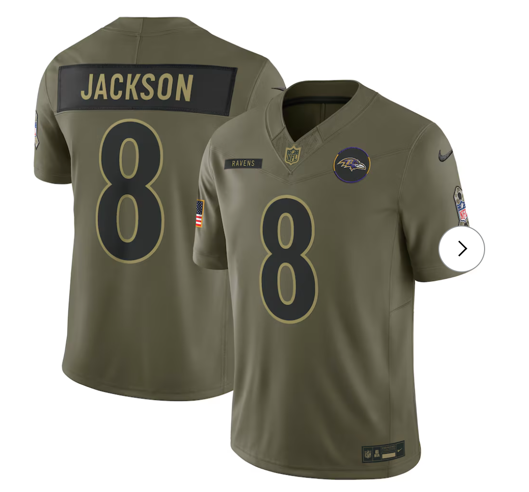 Lamar Jackson Baltimore Ravens NK 2025 Salute to Service Limited Jersey - Olive