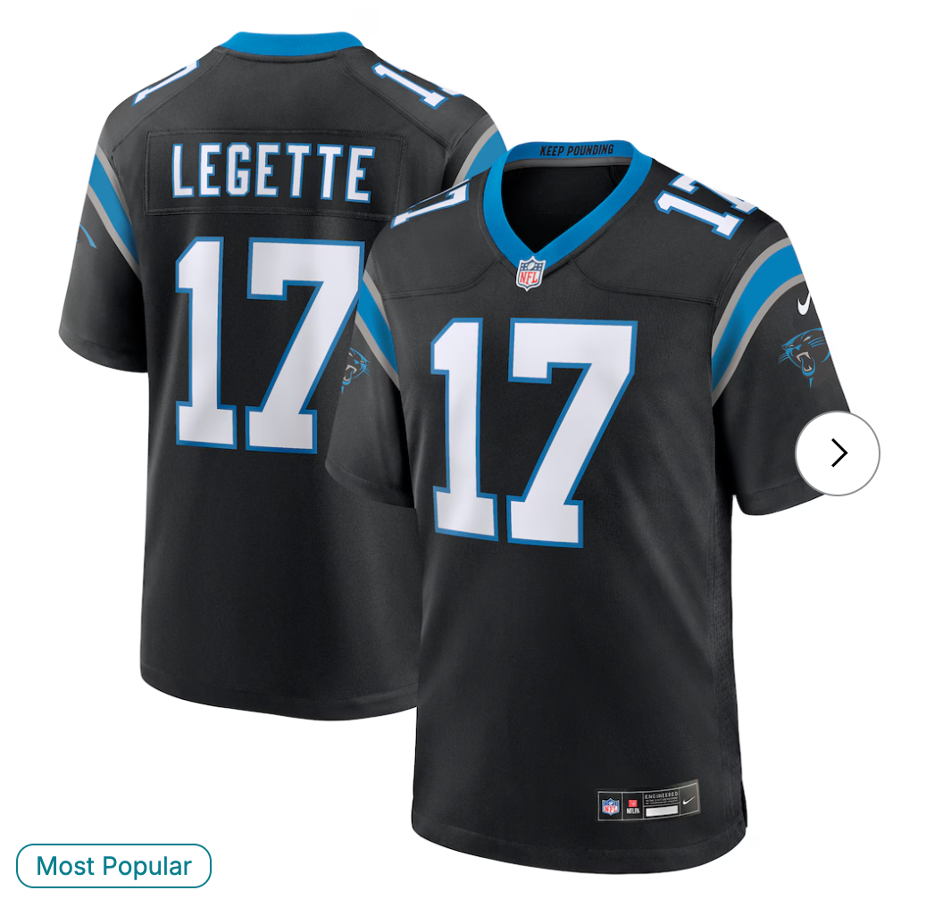 Xavier Legette Carolina Panthers NK 2024 NFL First Round Pick Game Player Jersey - Black