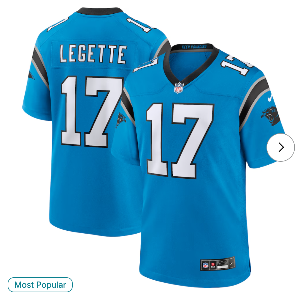 Xavier Legette Carolina Panthers NK Alternate Game Jersey - Blue