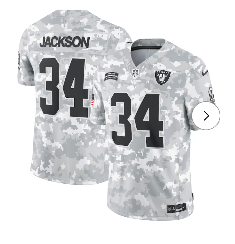Bo Jackson Las Vegas Raiders Nike 2024 Salute to Service Retired Player Limited Jersey - Arctic Camo