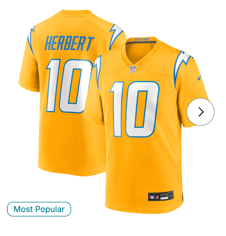 Justin Herbert Los Angeles Chargers Nike Alternate Charger Power Game Player Jersey - Gold