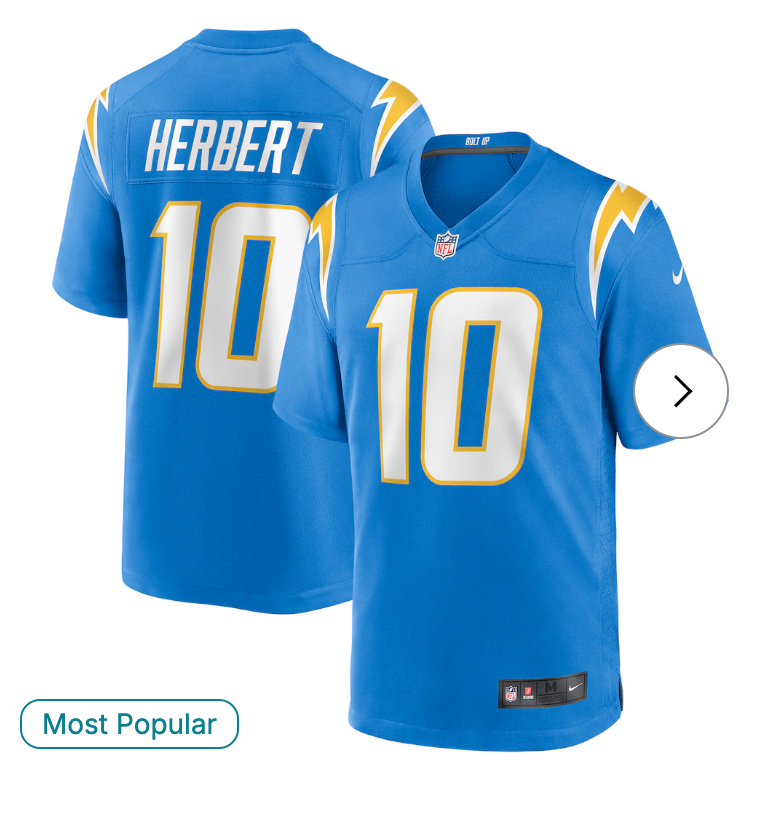 Justin Herbert Los Angeles Chargers Nike Player Game Jersey - Powder Blue