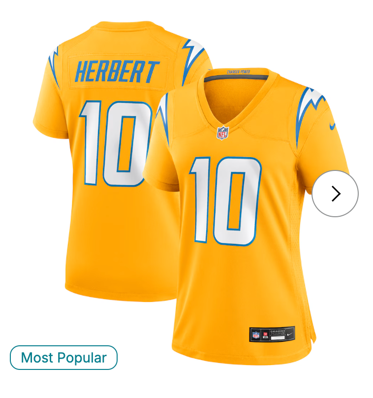 Justin Herbert Los Angeles Chargers Nike Women's Alternate Charger Power Game Jersey - Gold