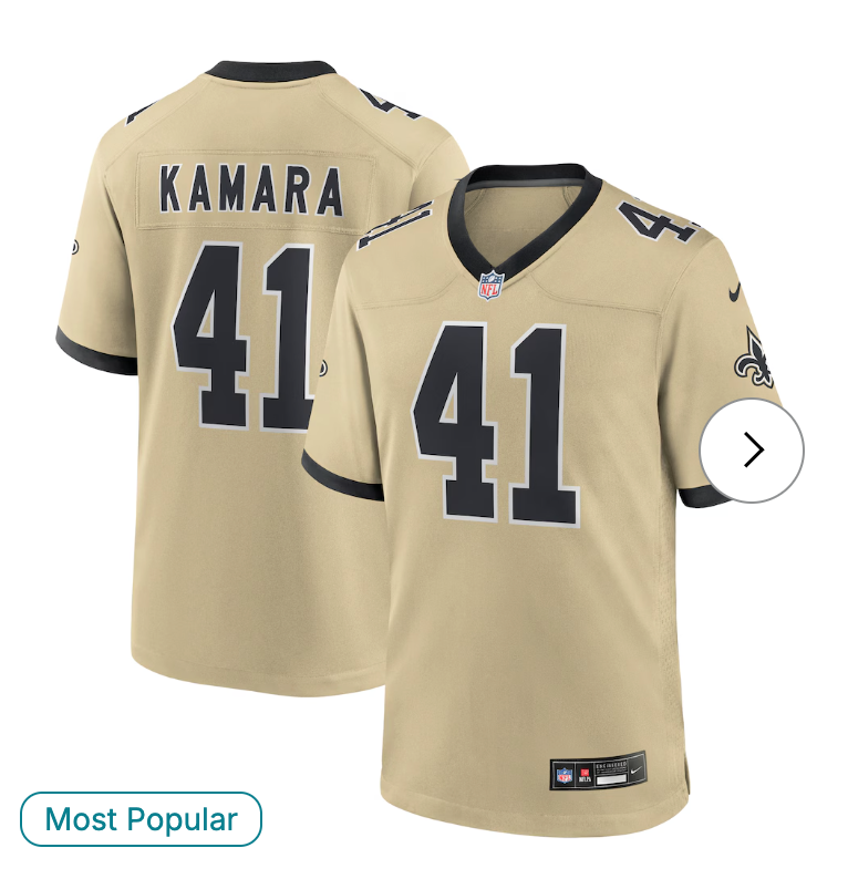 Alvin Kamara New Orleans Saints Nike Gameday Golds Alternate Game Player Jersey - Gold