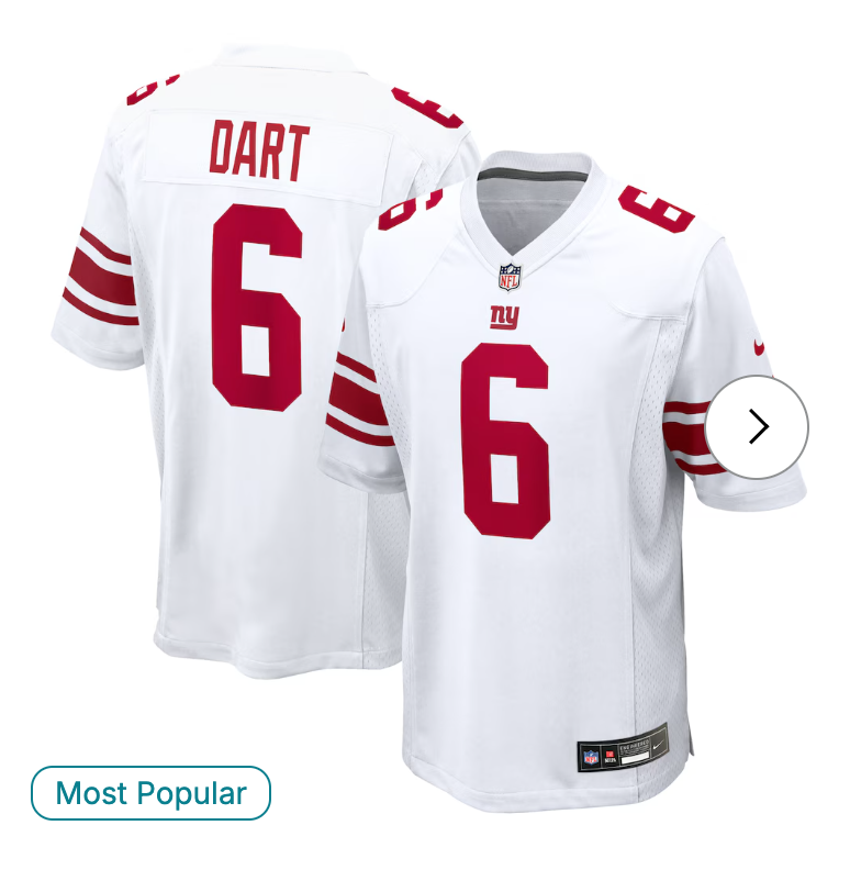 Jaxson Dart New York Giants Nike Game Jersey - White