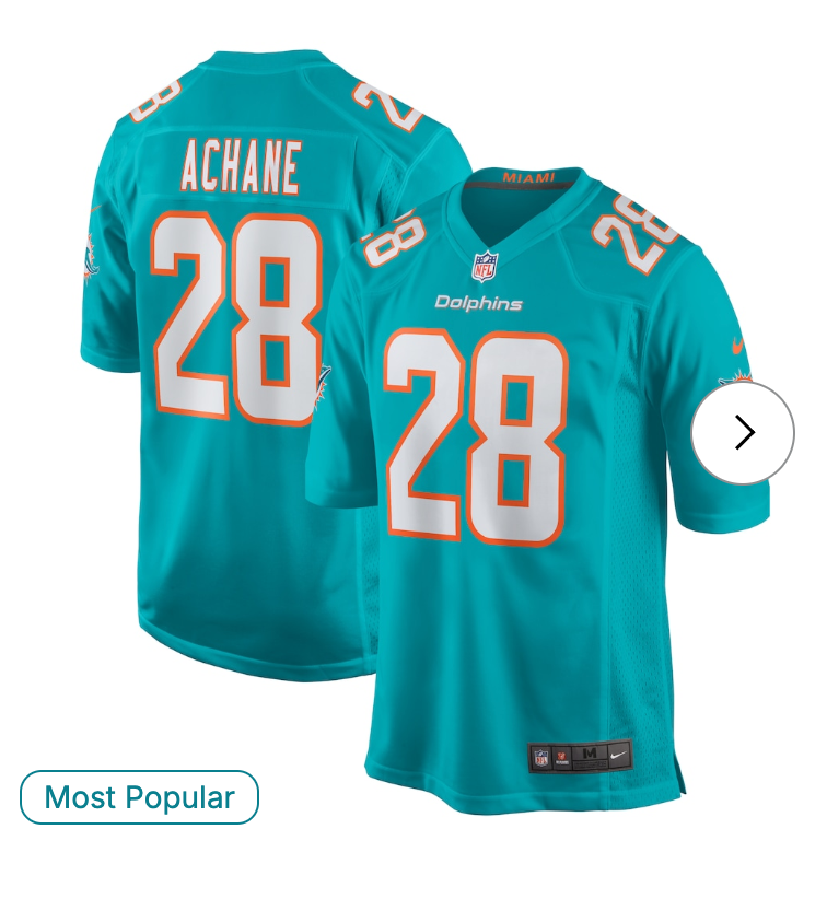 Devon Achane Miami Dolphins Nike Player Game Jersey - Aqua