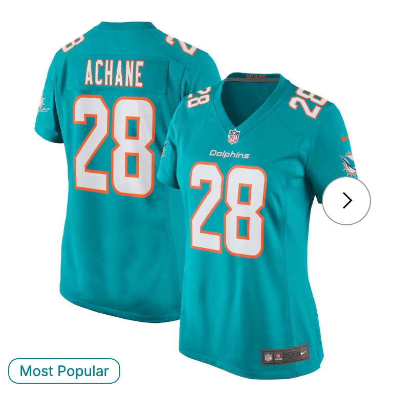 Devon Achane Miami Dolphins Nike Women's Player Game Jersey - Aqua