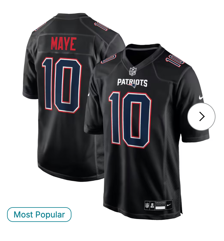 Drake Maye New England Patriots Nike Game Jersey - Carbon Black