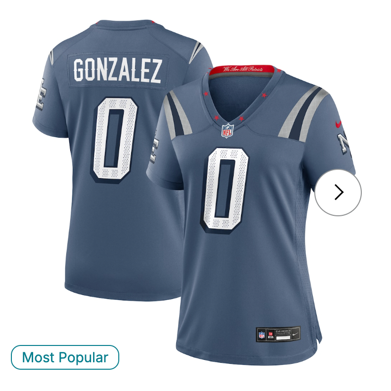 Christian Gonzalez New England Patriots Nike Women's 2025 Rivalries Collection Game Jersey - Storm Blue