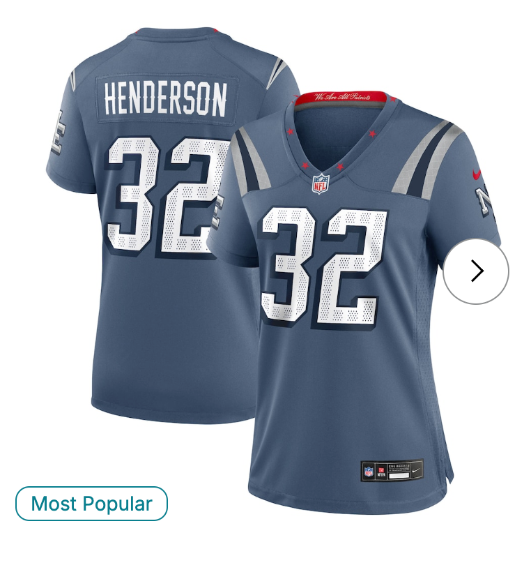 TreVeyon Henderson New England Patriots Nike Women's 2025 Rivalries Collection Game Jersey - Storm Blue
