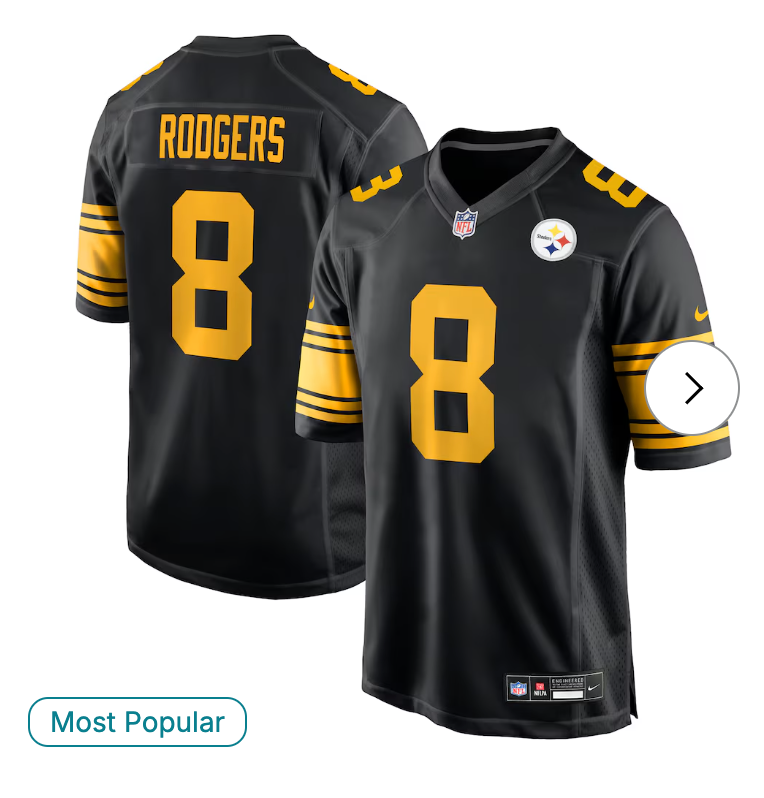 Aaron Rodgers Pittsburgh Steelers Nike Alternate Game Jersey - Black