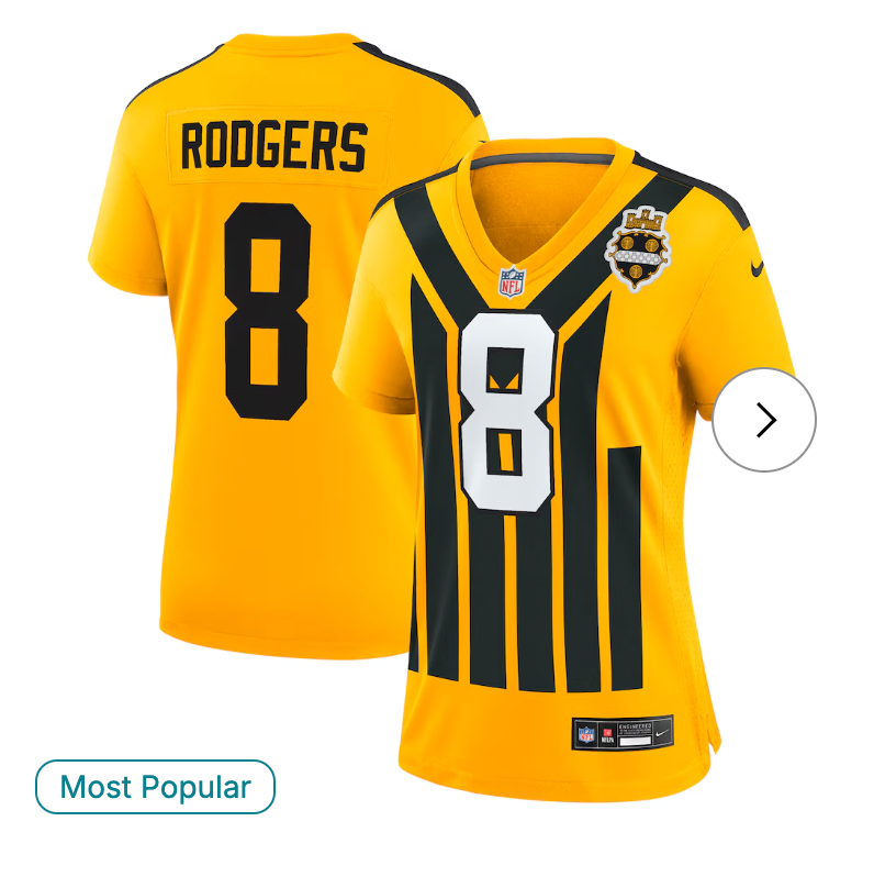 Aaron Rodgers Pittsburgh Steelers Nike Women's Alternate 1933 Throwback Game Jersey - Gold