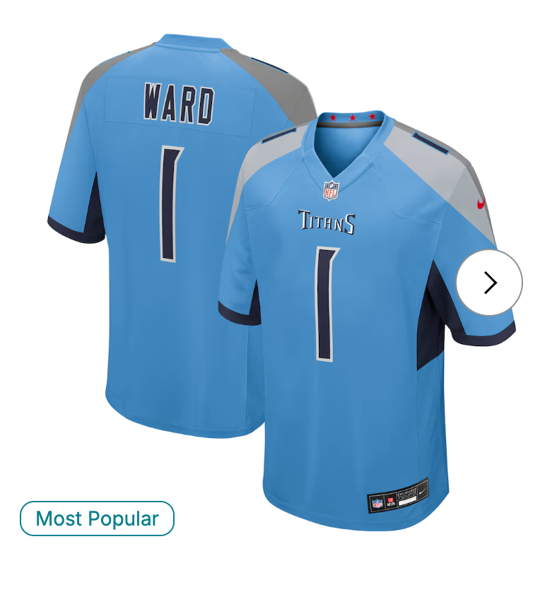 Cameron Ward Tennessee Titans Nike 2025 NFL Draft First Round Pick Game Jersey - Light Blue