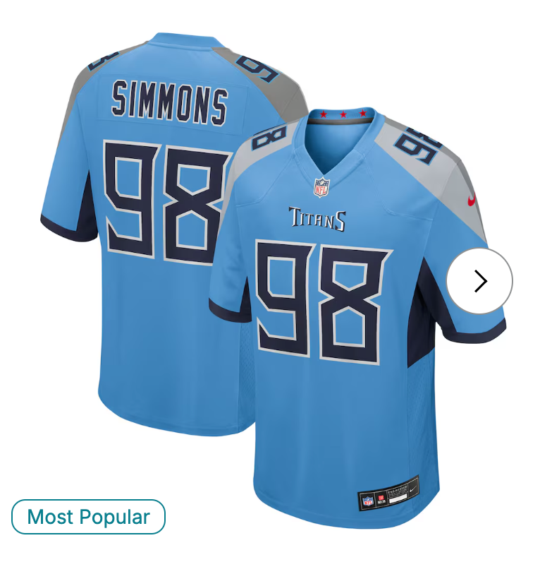 Jeffery Simmons Tennessee Titans Nike Team Game Jersey - Light Blue