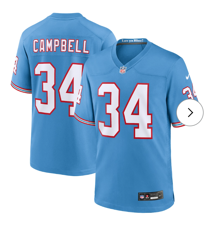 Earl Campbell Tennessee Titans Nike Retired Player Alternate Game Jersey - Light Blue