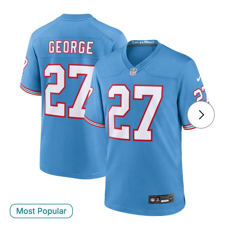 Eddie George Tennessee Titans Nike Retired Player Alternate Game Jersey - Light Blue